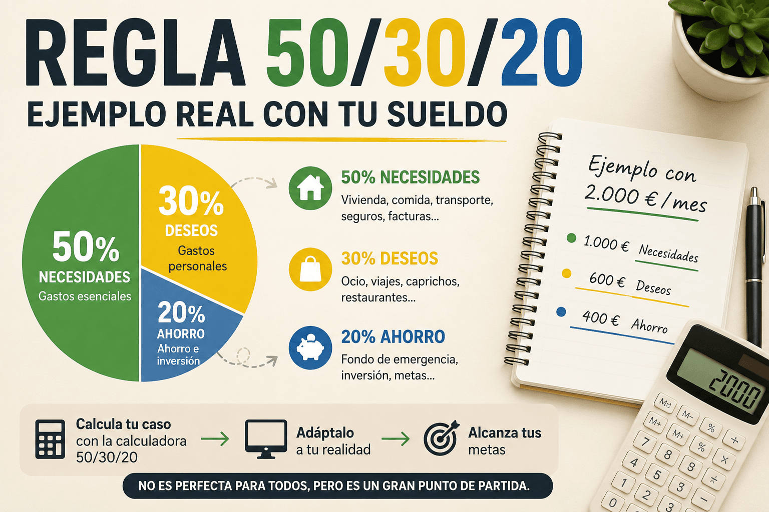 Regla 50/30/20: ejemplo real con tu sueldo